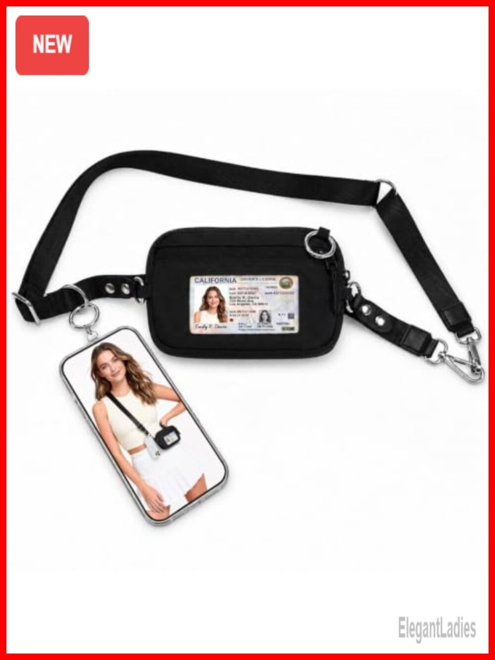 Mini Checkered Nylon Crossbody Bag with Detachable Wristlet and RFID Protection